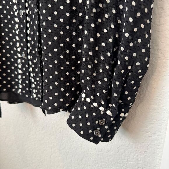 J. Crew Black White Polka Dot Swiss Dot Silk Blend Button Front Blouse - 4 EUC - Picture 2 of 8